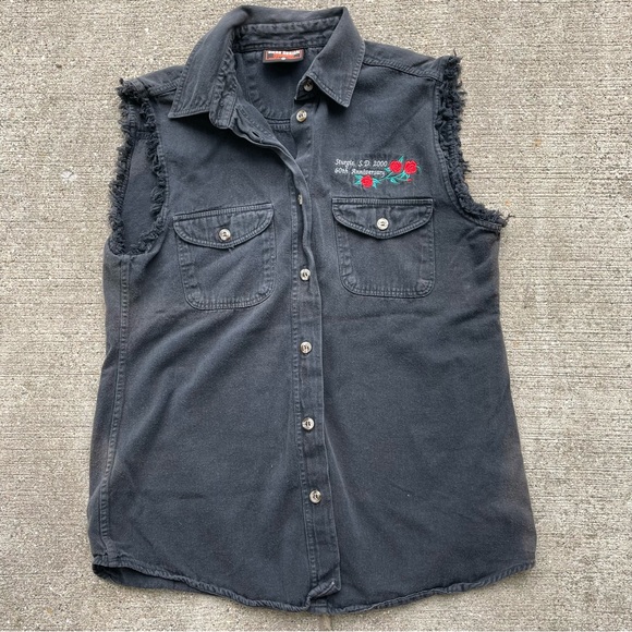 Vintage Sturgis 2000 60th Anniversary Black Hills M Denim Button Up Shirt Top - Picture 3 of 11